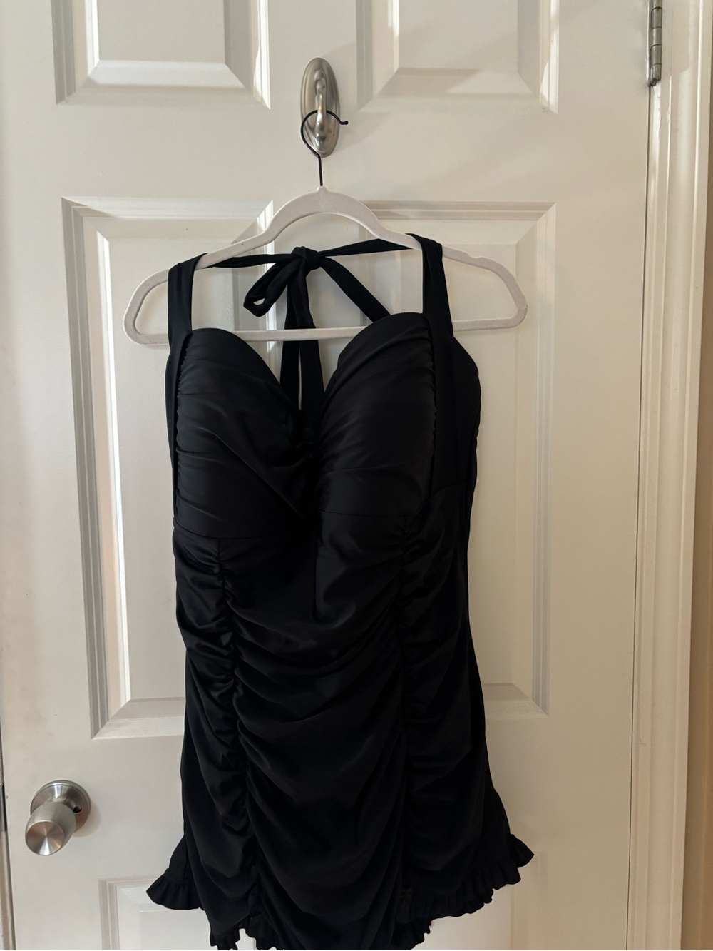 NWT 3X Unique Vintage Black Ruched Halter Swim Dress